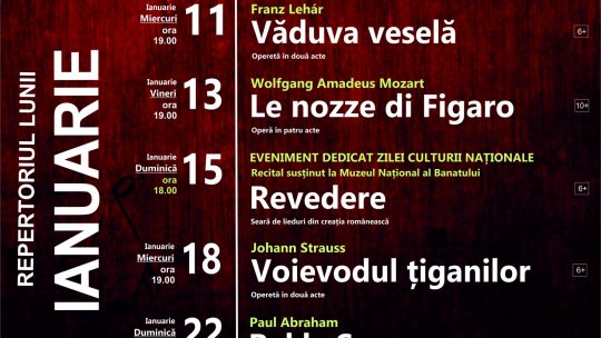 Spectacole la Opera Națională Română din Timișoara în luna ianuarie 2023