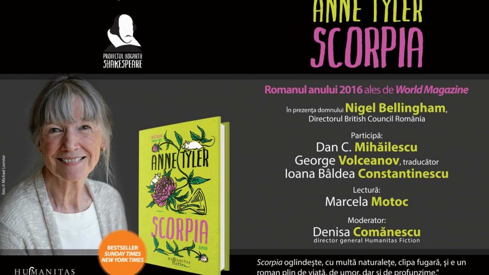 „Scorpia“ de Anne Tyler, romanul unei irezistibile povesti de iubire a zilelor noastre, va fi lansat la Librăria Humanitas de la Cismigiu