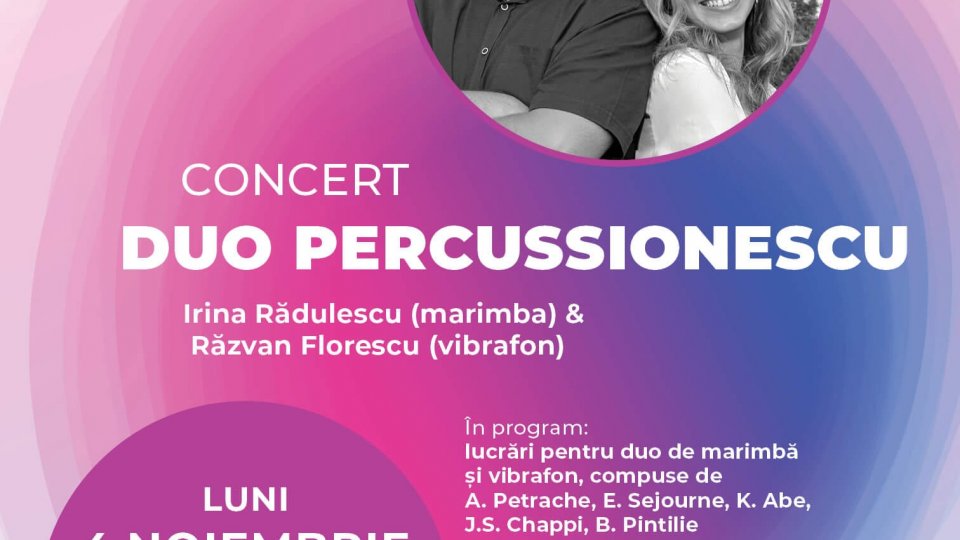 PERCUSSIONEscu. Un concert tonic pe ritmuri noi, clasice și jazz, luni la Biblioteca ASTRA