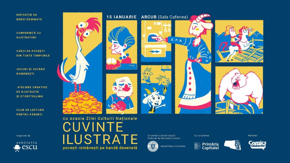 Cuvinte ilustrate: povești românești pe bandă desenată, un eveniment dedicat Zilei Culturii Naționale, 15 ianuarie