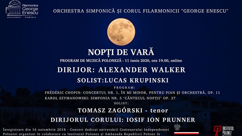 Chopin și „Cântecul nopții“ polonez, în stagiunea online a Filarmonicii „George Enescu“
