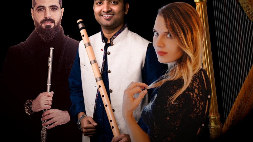 Concert de harpă, bansuri și flaut cu Prana Trio : o formulă rară, foarte specială și cu o sonoritate de o răvășitoare frumusețe