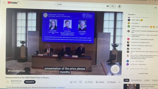 Știința 360 - 3 octombrie 2023 - Pierre Agostini, Ferenc Krausz și Anne L’Huillier - laureații Nobel pentru Fizică 2023