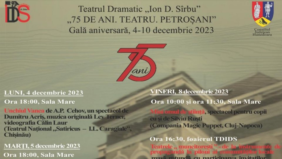 Teatrul din Petroșani aniversează 75 de ani printr-o gală aniversară