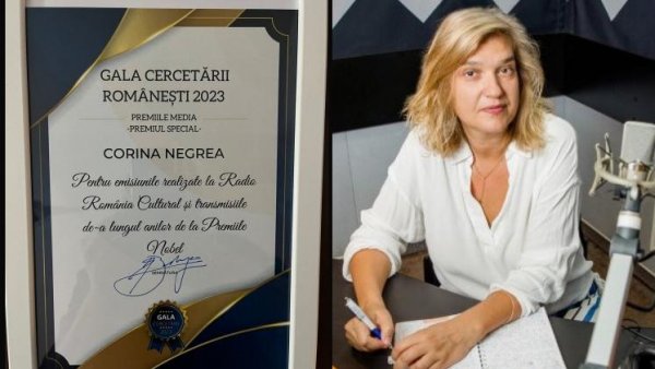 Jurnalista Corina Negrea de la Radio România Cultural a fost premiată la Gala Cercetării Românești 2023