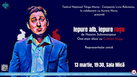 Un spectacol unic, la Sala Mică: „Iepure alb, iepure roşu“ de Nassim Soleimanpour, cu Cristian Iorga
