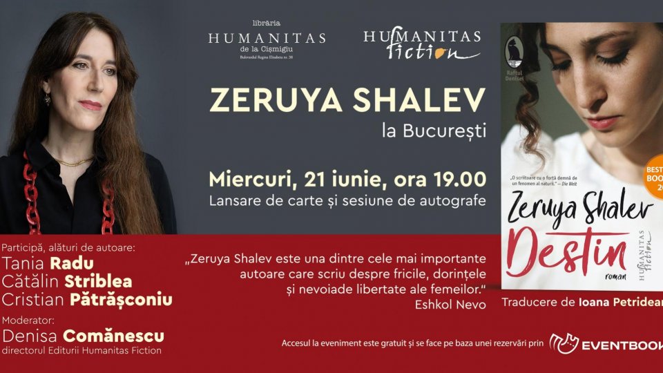 Zeruya Shalev la București. Lansarea romanului „Destin“ și sesiune de autografe