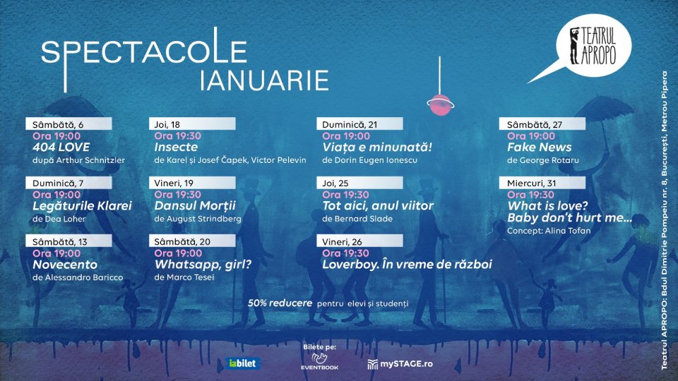 PROGRAMUL lunii ianuarie la Teatrul Apropo