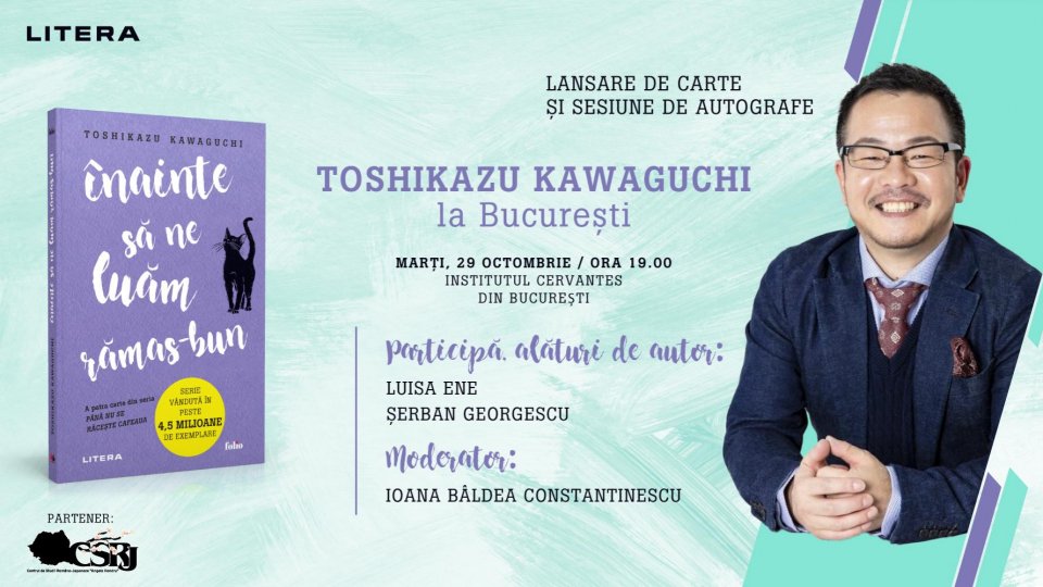 Îndrăgitul scriitor japonez Toshikazu Kawaguchi vine la București: va lansa un nou volum din celebra serie „Până nu se răcește cafeaua“