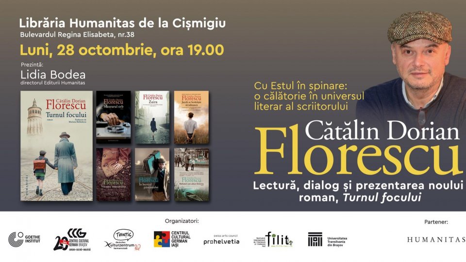 Întâlnire cu Cătălin Dorian Florescu la Librăria Humanitas de la Cișmigiu – lectură publică, dialog cu cititorii și prezentarea noului său roman, „Turnul focului”