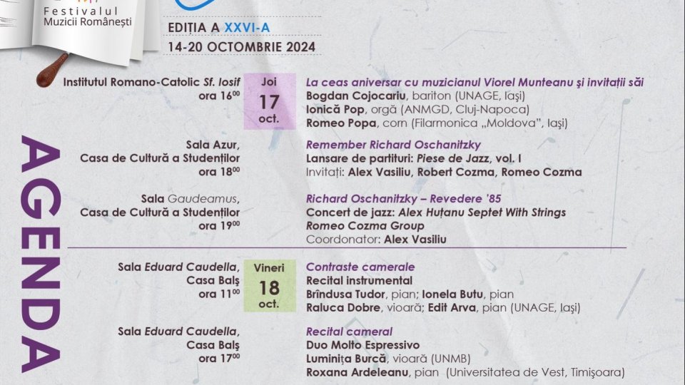 A 26-a ediție a Festivalului Muzicii Românești începe pe 14 octombrie, la Iași