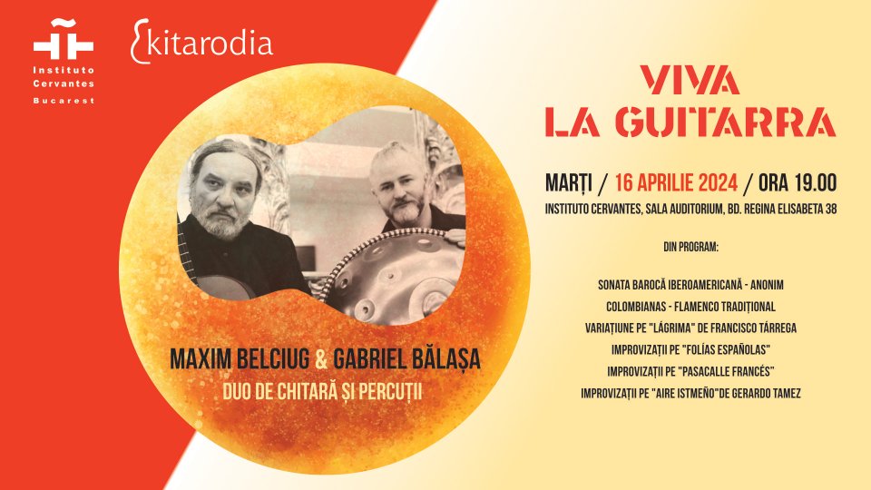 Maxim Belciug și Gabriel Bălașa, concert de chitară cu un repertoriu dedicat spațiului mediteranean, la Institutul Cervantes din București