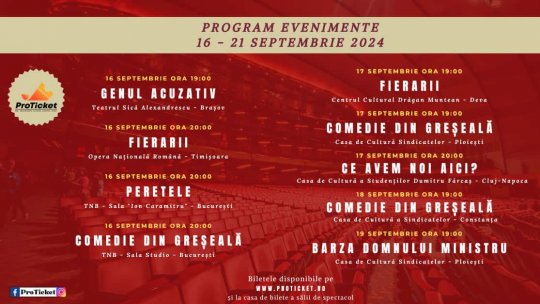 Spectacole de teatru programate în a treia săptămână a lunii septembrie