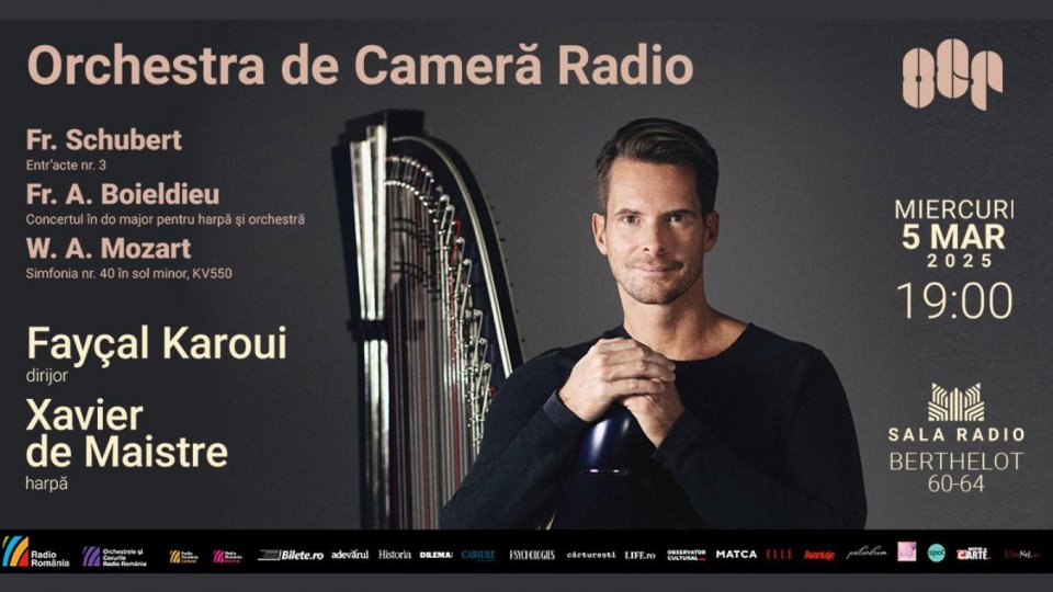 Unul dintre cei mai renumiți harpiști de astăzi: Xavier de Maistre cântă pe scena Sălii Radio, miercuri, 5 martie 2025