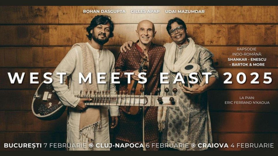 Concertul „West Meets East 2025: Rapsodie Indo-Română”, cu Gilles Apap, Udai Mazumdar și Rohan Dasgupta